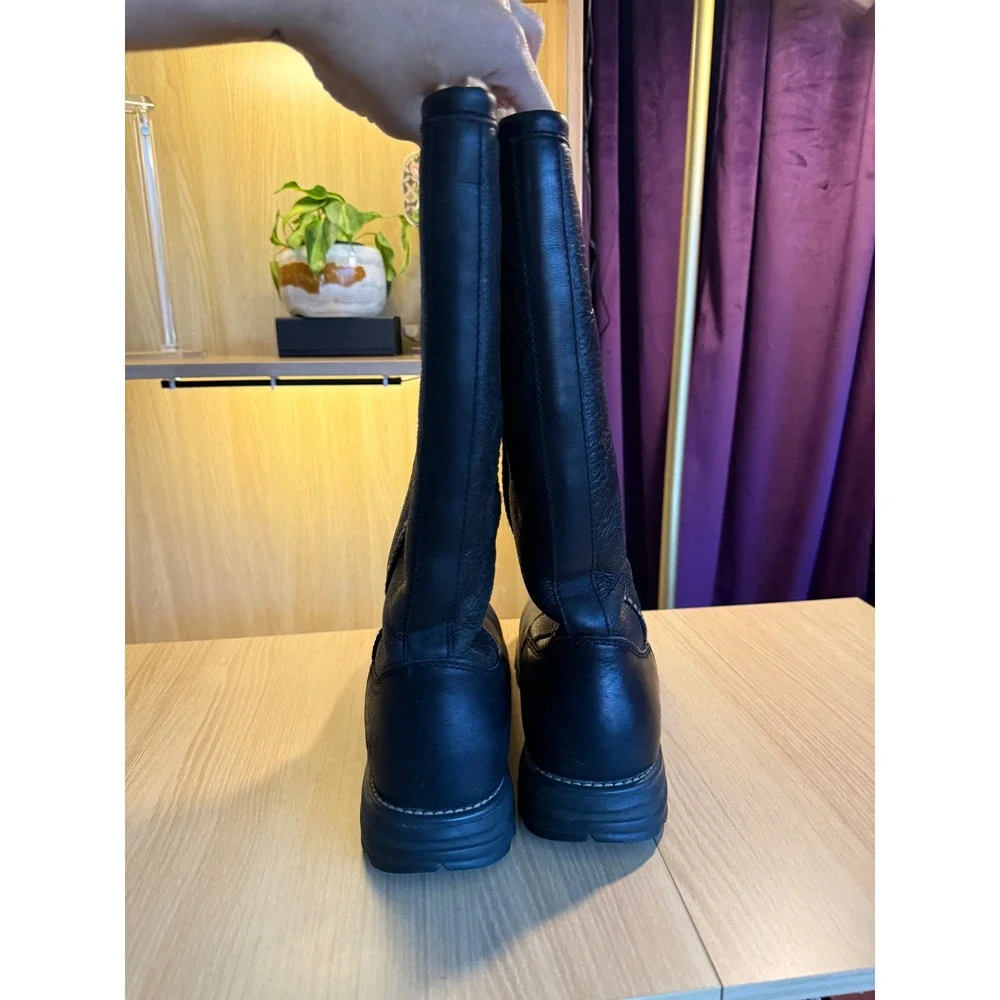 UGG Australia Women Black Leather Shearling Lined Tall Winter Boots Size 10